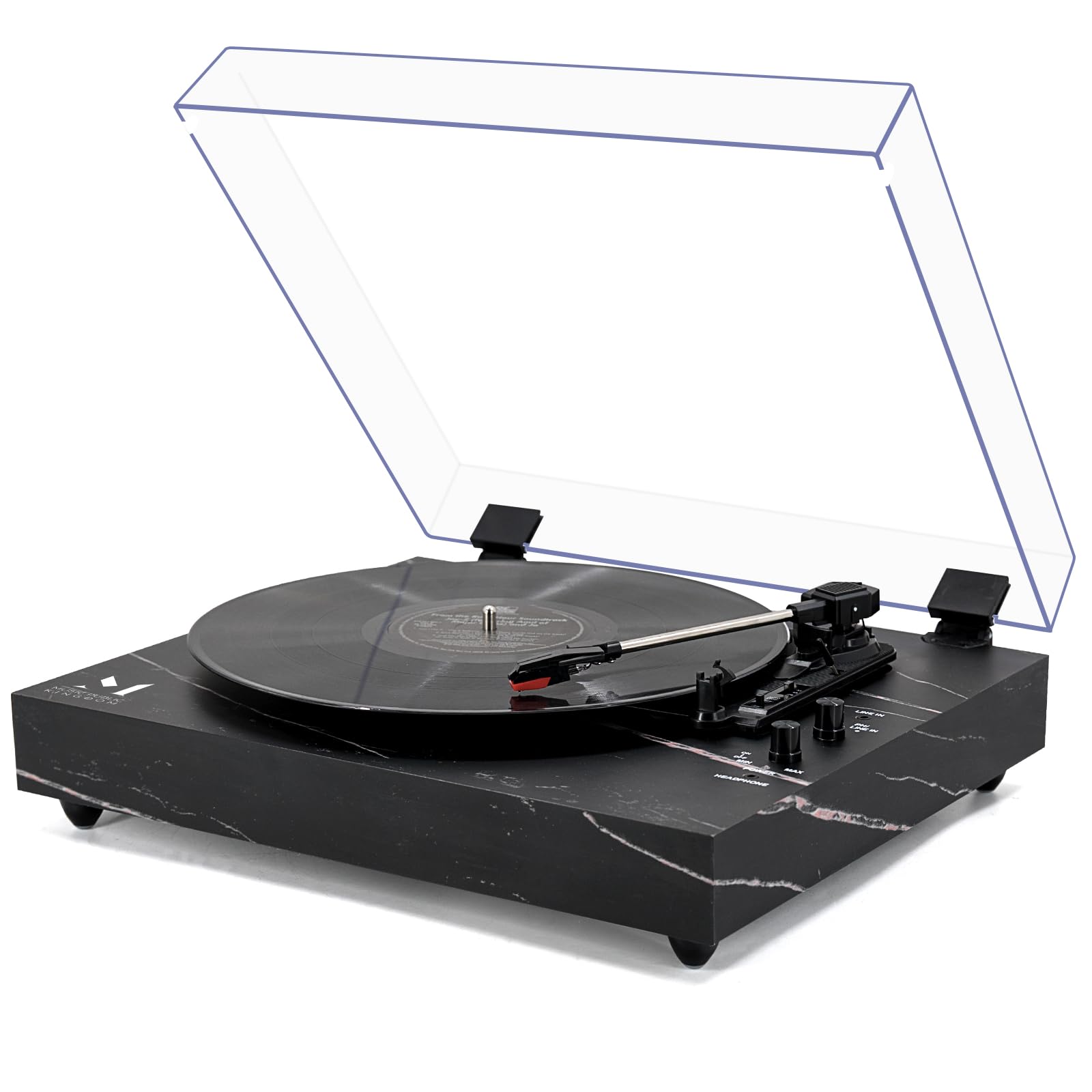 Vintage 3-Speed Bluetooth Turntable with Built-in Stereo Speakers - Auto Stop, RCA Output, Full Size Platter & Acrylic Dust Cover - Black Marble Design - Perfect for Home Entertainment & Vinyl Record Collectors