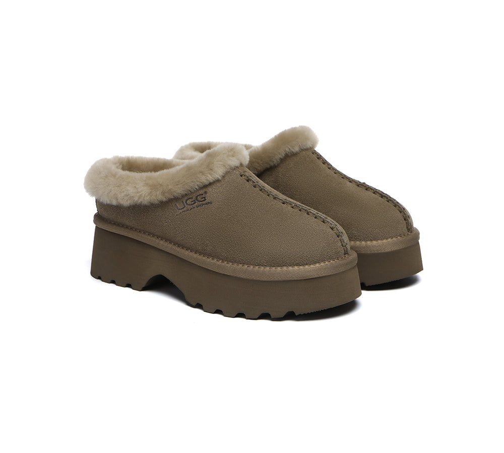 Australian Shepherd UGG Slippers - Genuine Sheepskin & Wool Ankle Boots with Chunky Platform for Women | Cozy Indoor/Outdoor House Shoes for Winter Comfort