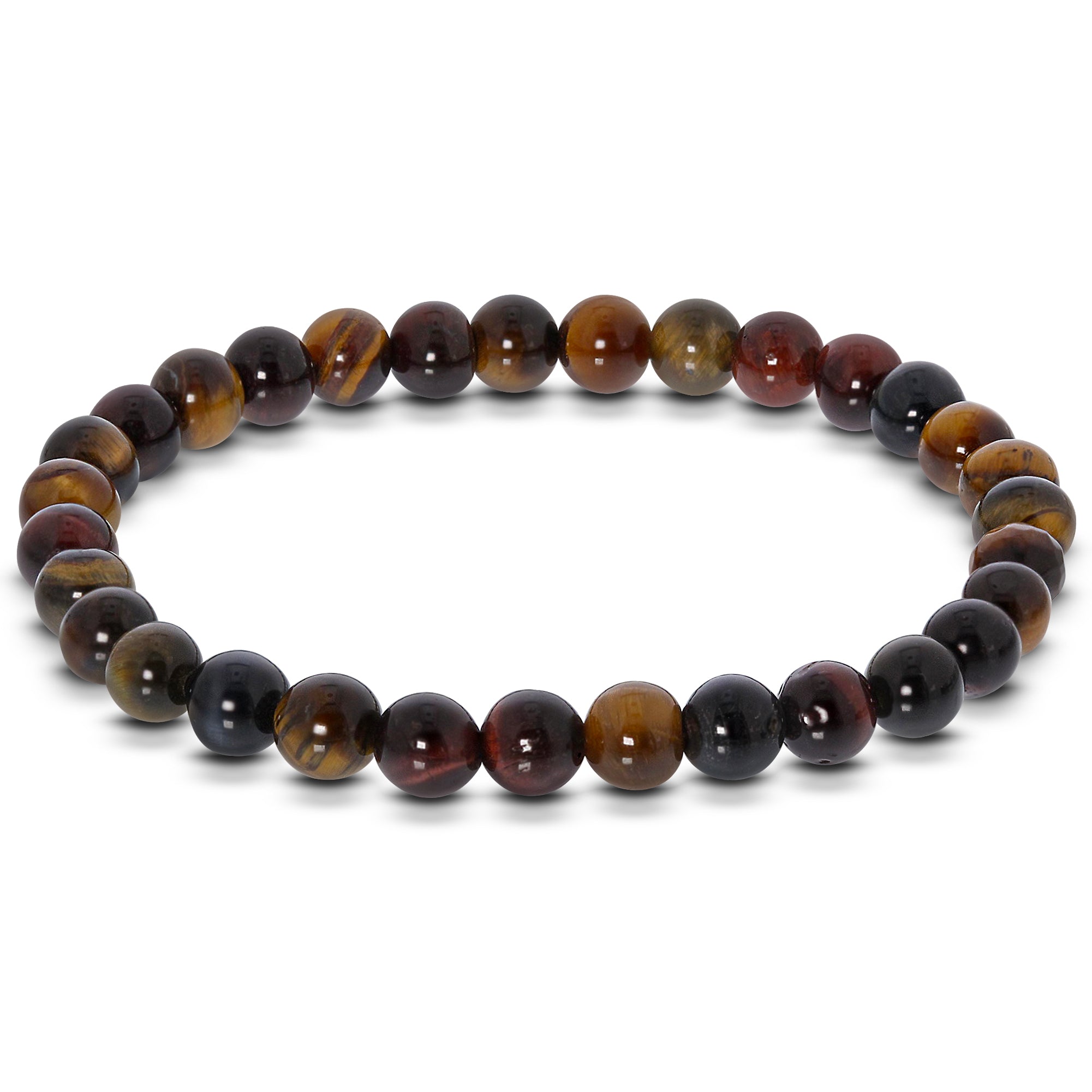 6mm Multi Tigers Eye Gemstone Round Bead Stretch Bracelet for Men & Women - Healing Crystal Jewelry for Protection, Confidence & Good Luck - Perfect for Yoga, Meditation & Everyday Wear