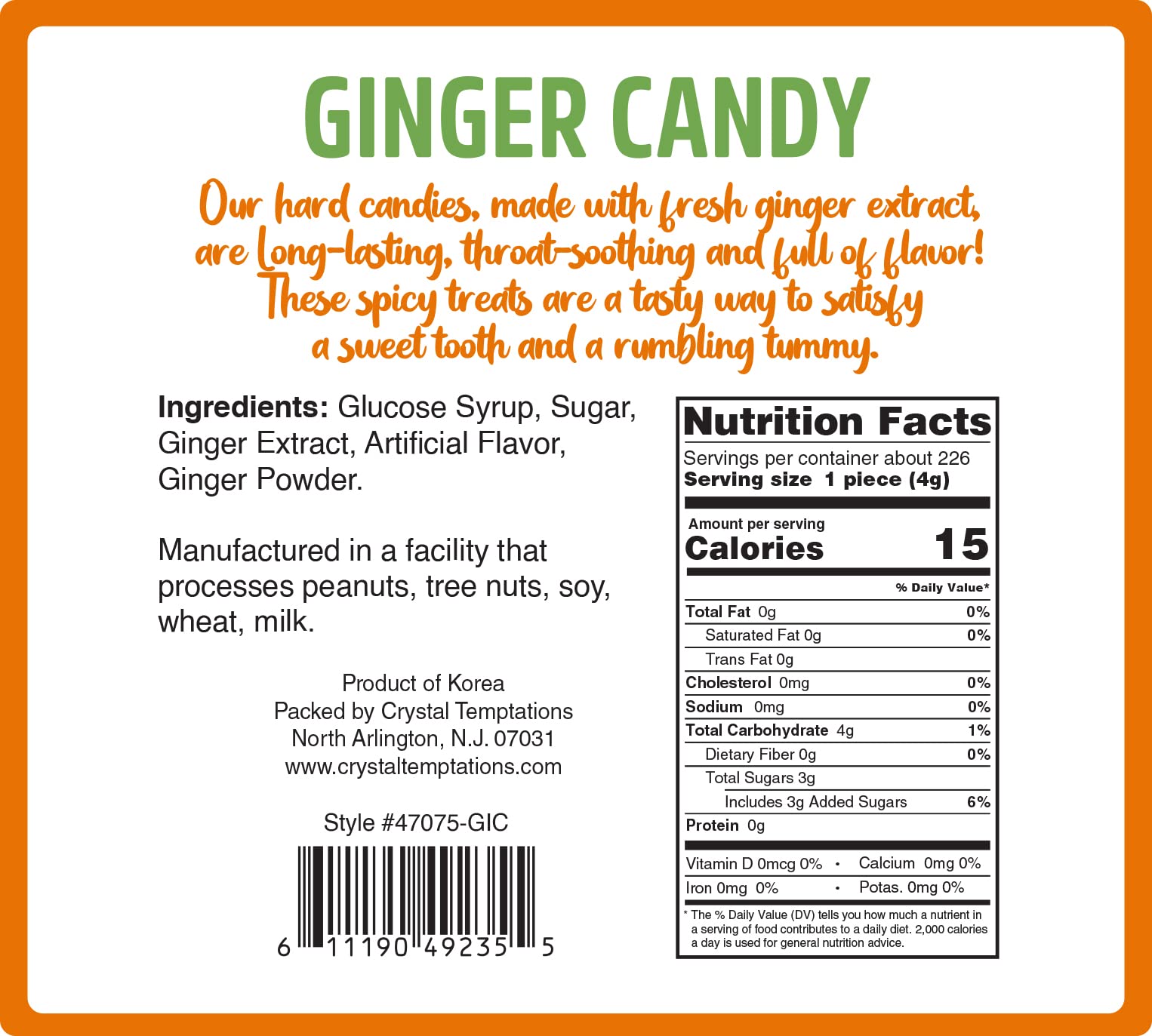 **Premium Ginger Hard Candy - 2 lb Bag, Original Flavor, Individually Wrapped, Natural Anti-Nausea & Digestive Aid with Real Ginger Extract - Perfect for Travel, Motion Sickness & Wellness Support**