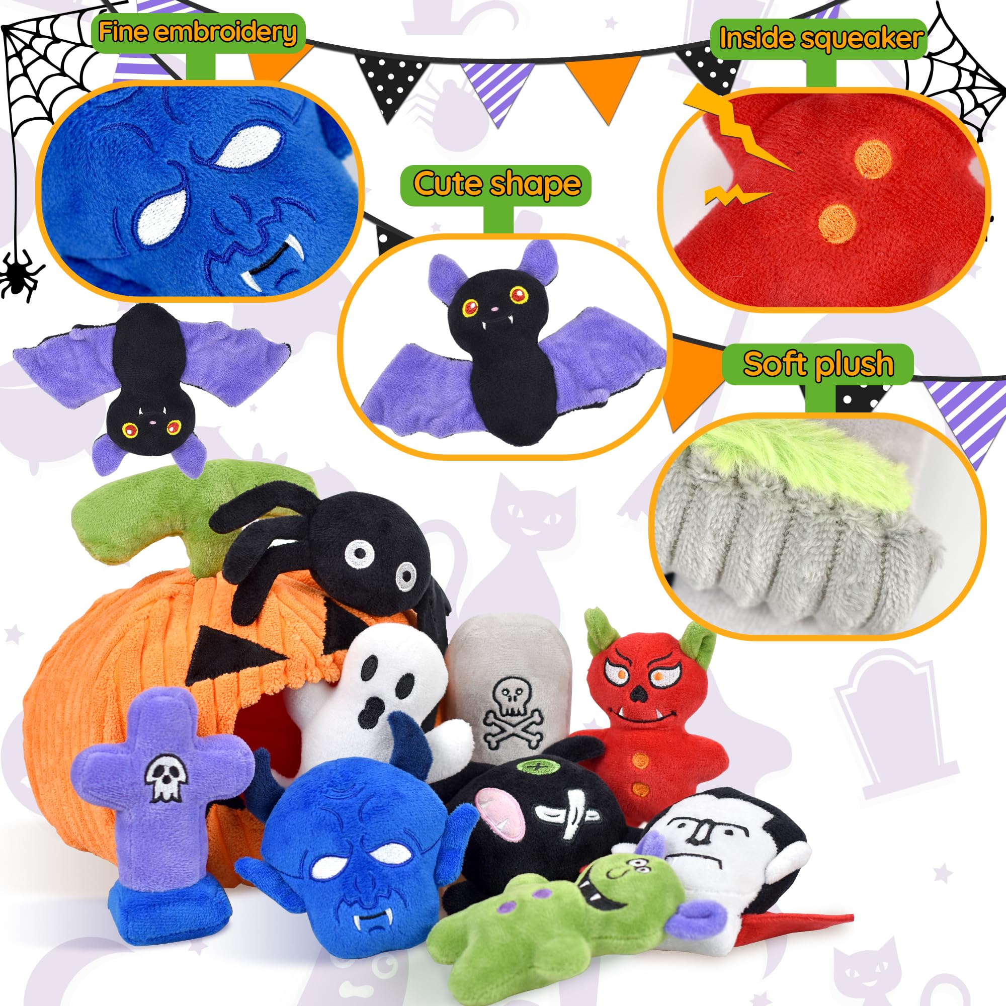 **Halloween Dog Toys Set - 11 Pack Durable Squeaky Dog Toys for Aggressive Chewers, Pumpkin & Assorted Chew Toys for Large, Medium & Small Dogs - Perfect for Playtime, Training & Holiday Gifts**