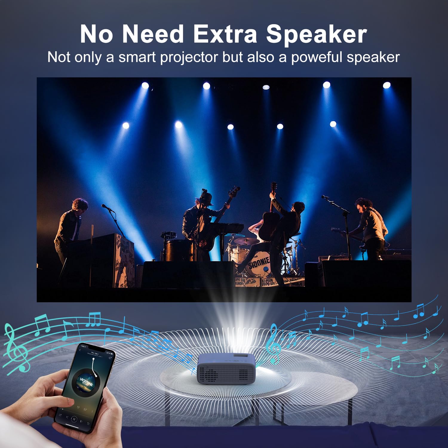Two-Way Bluetooth 1080P Mini Projector with Screen | 50% Zoom Portable Outdoor Movie Projector | Compatible with TV Stick, Gaming, HDMI, USB, Smartphone | Perfect for Home Theater, Camping & Backyard Movie Nights