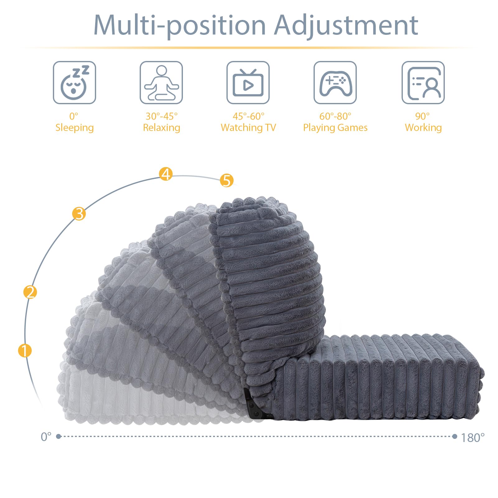 MAXYOYO Adjustable Back Support Floor Chair - Foldable Meditation Sofa with Thick Cushion in Grey | Perfect for Yoga, Reading & Relaxing at Home