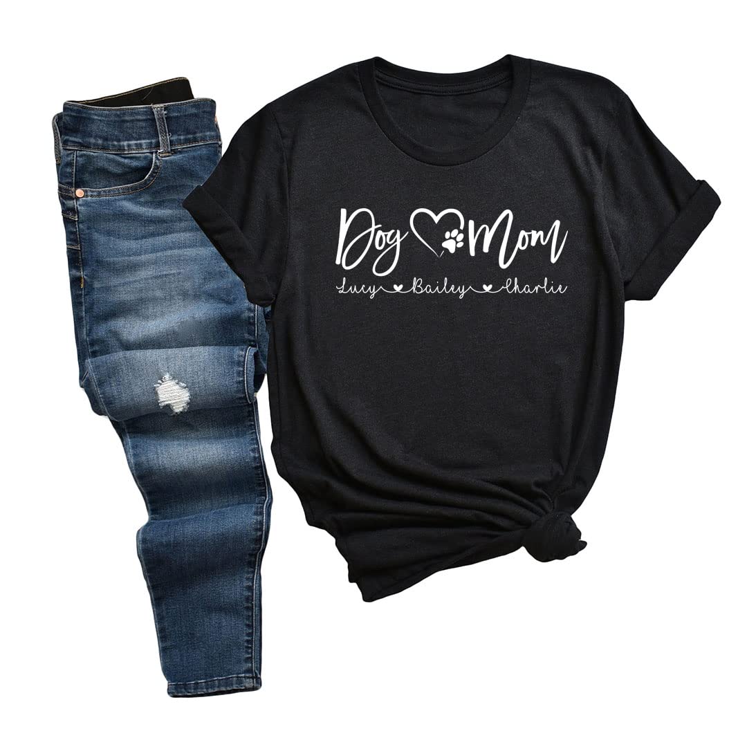 Custom Dog Mom T-Shirt with Name - Funny Dog Lover Shirt for Women - Cute Pet Owner Gift for Birthdays & Mother's Day - Perfect for Dog Walks & Vet Visits