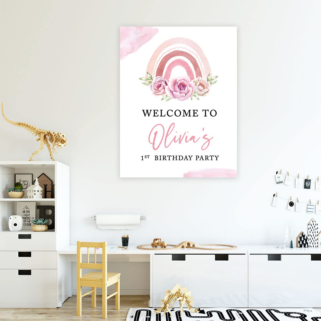 Personalized Birthday Welcome Sign - Custom Large 16x20 Inch Floral Rainbow Canvas for Kids Birthday Party Decorations | 1st Birthday, Girls Party Theme | Perfect for Baby Showers, Birthday Entrances & Photo Backdrops