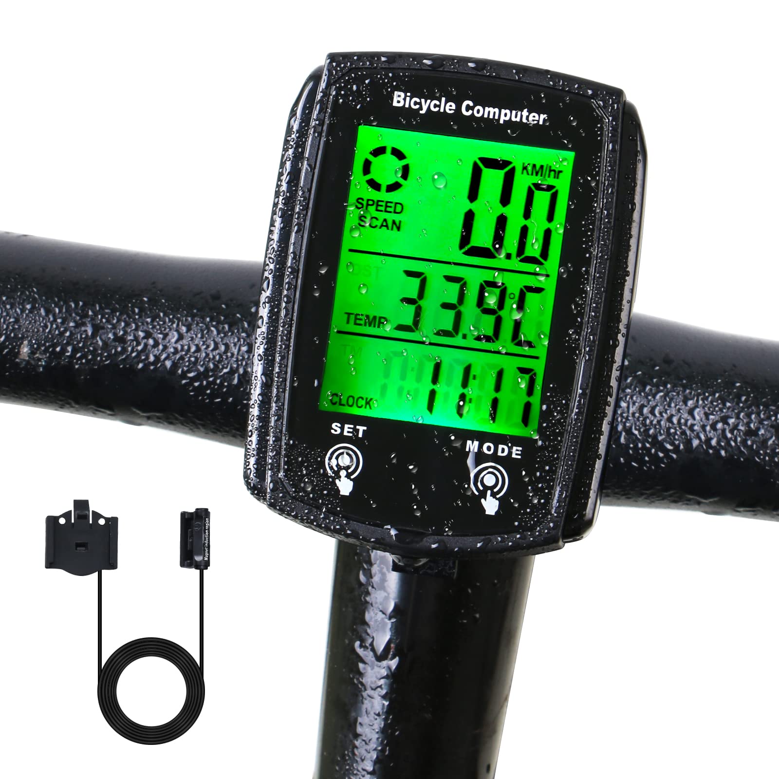 Wireless Bike Computer with LCD Backlight Display - Waterproof Cycling Speedometer & Odometer for Bicycles | MPH/KM/H Switchable | Perfect for Road Biking, Mountain Cycling & Commuting