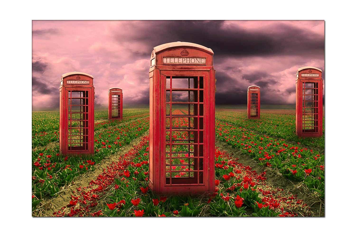 Waterproof Canvas Wall Art - Vintage Field Telephone Booths with Flowers Painting | 6
