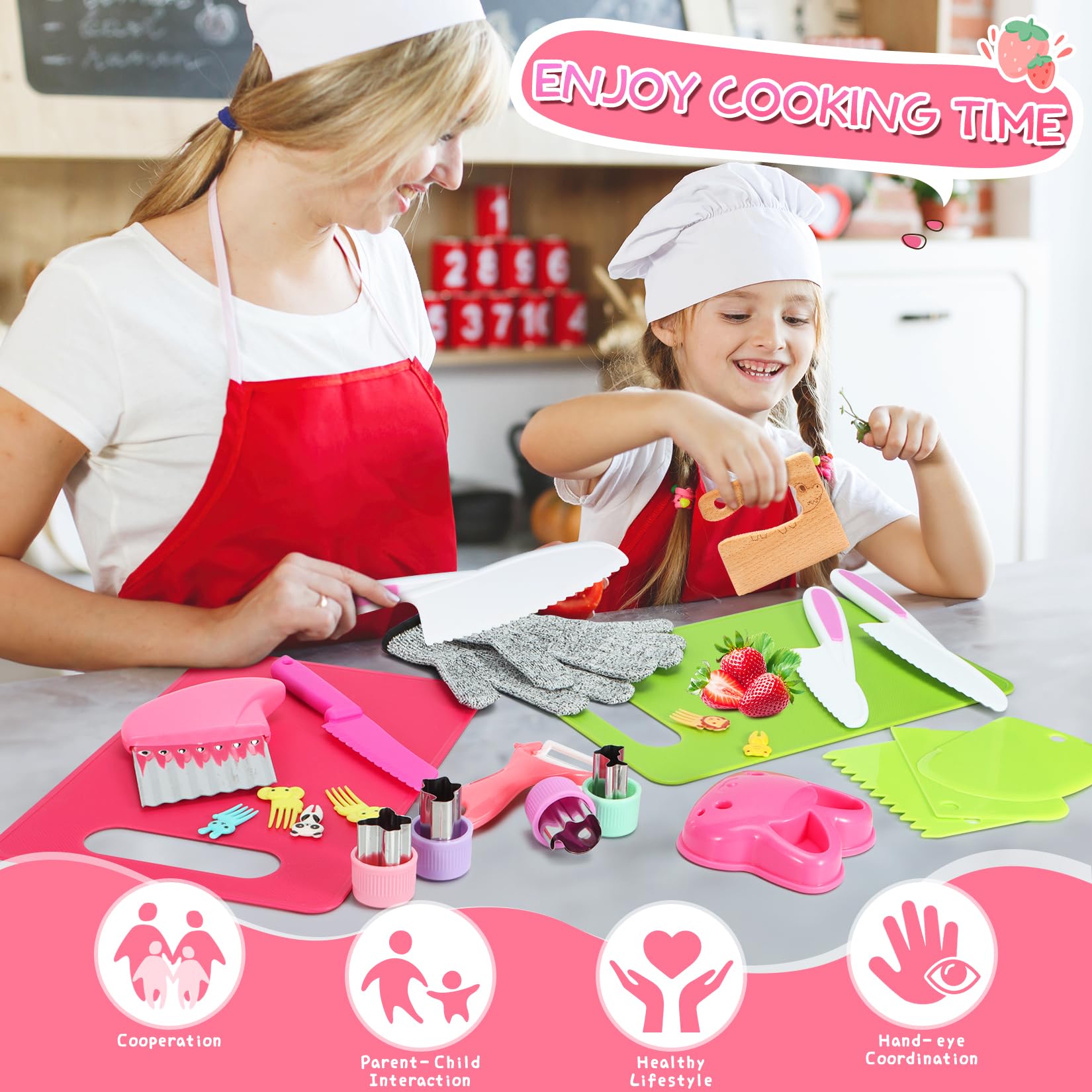 **Montessori Kids Knife Set for Real Cooking - 28PCS Toddler Kitchen Tools with Gloves & Crinkle Cutters - Safe Cooking Toys for Boys & Girls Ages 3-10 - Perfect Birthday Gift for Little Chefs - Ideal for Baking, Salad Prep & Montessori Learning Activities**