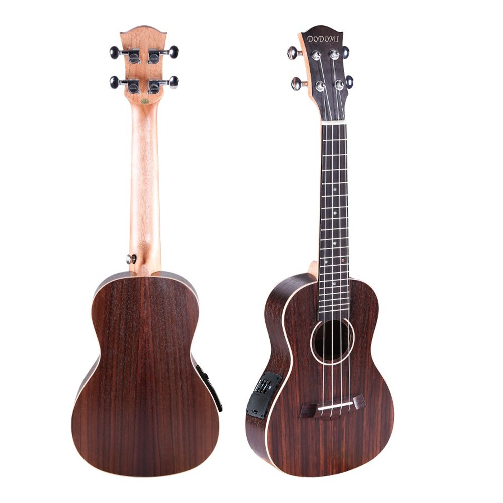 Premium 23 Inch Purple Ukulele with Built-in EQ Pickup - Solid Sapeliwood & Rosewood Construction, Bluetooth Speaker Connectivity - Perfect for Beginners, Travel & Beach Performances