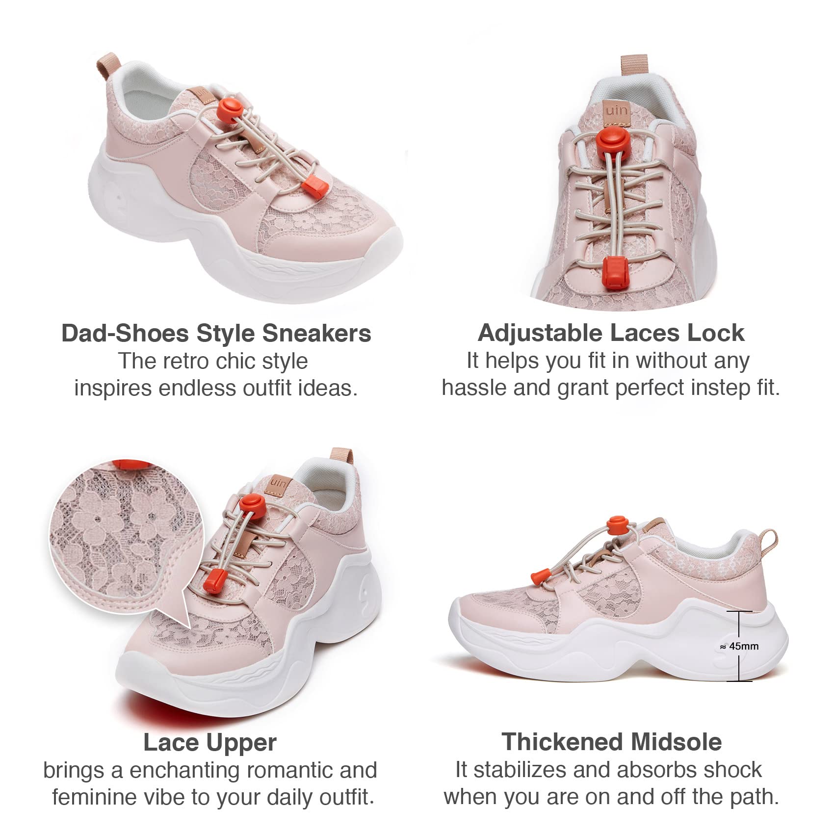 UIN Women's Chunky Fashion Sneakers - Comfortable Walking Shoes with Art Painting Design | Casual Travel Dad Shoes for Women | Perfect for Daily Wear, Outings & Street Style (Size 5)