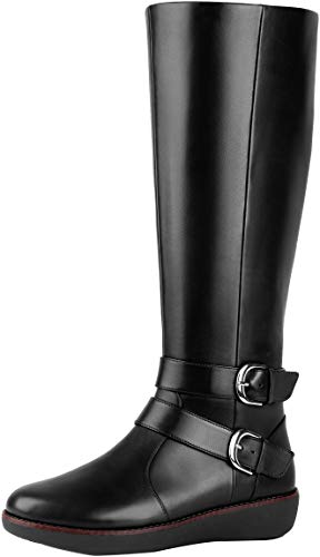 FitFlop Women's Noemi Double Buckle Leather Knee-High Boots - Stylish & Comfortable Winter Boots for Women, Perfect for Office, Casual Outfits & Cold Weather