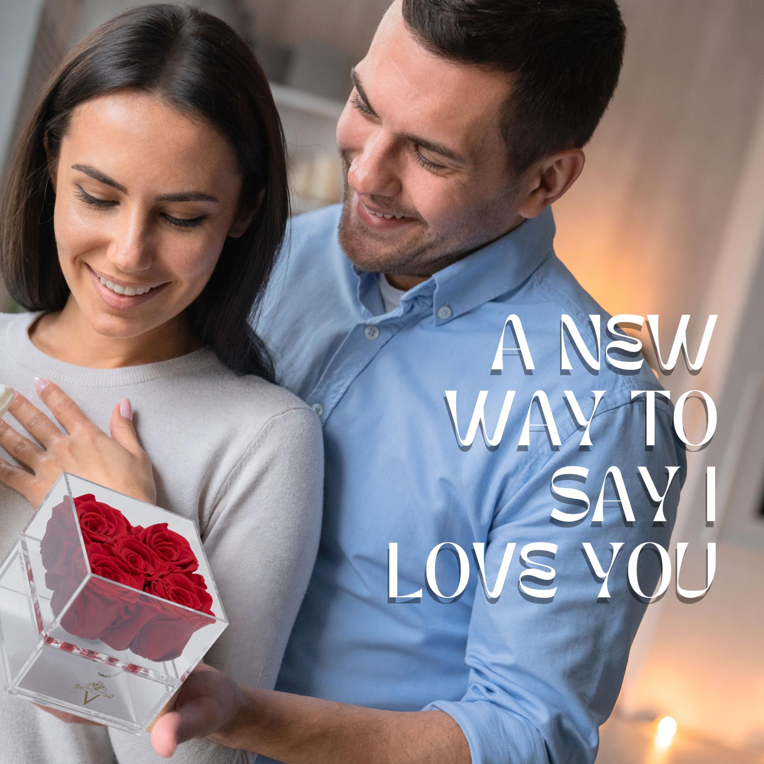 VLove® Preserved Real Roses in a Box - 12 Red Eternal Roses That Last 1 Year | Naturally Preserved Fresh Flowers Gift Set | Perfect for Valentine's Day, Anniversary, Wedding Decor & Home Decoration