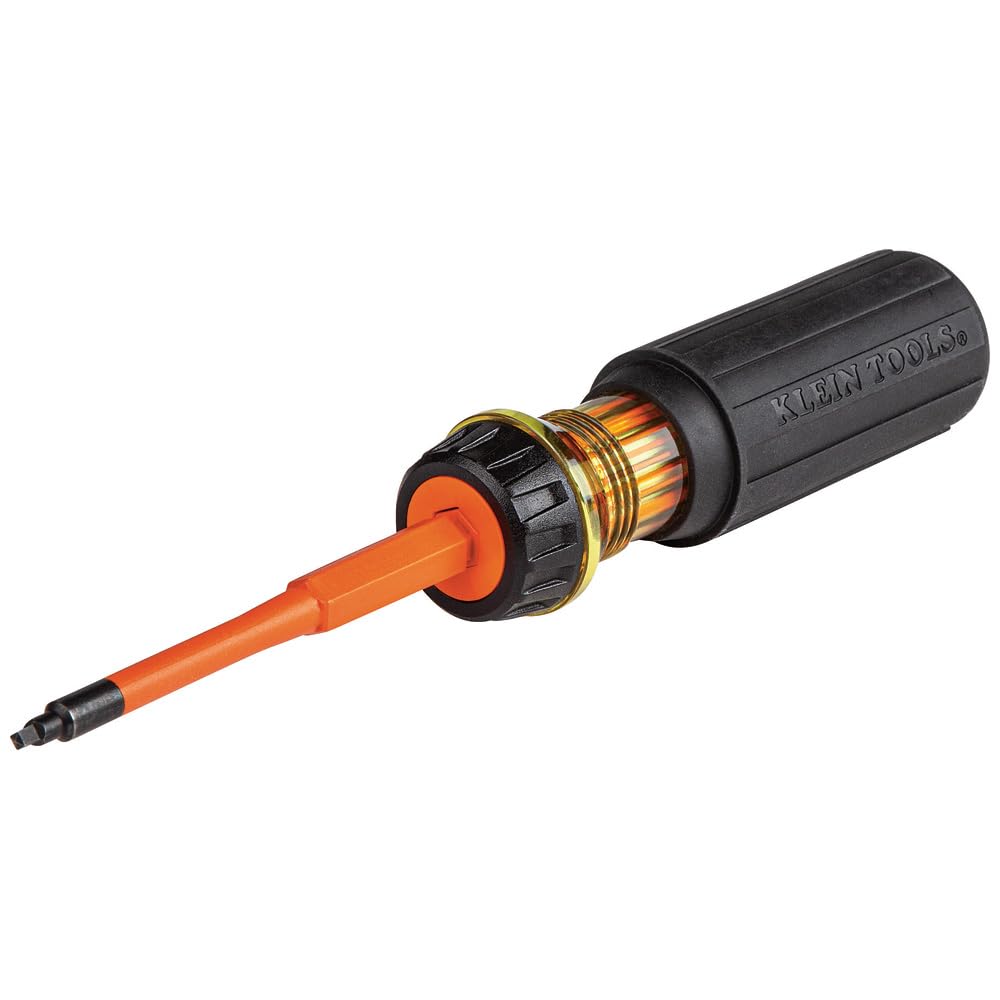 Klein Tools 32287 Insulated Screwdriver Set - 2-in-1 Flip Blade with #1 & #2 Square Tips - Double-Ended Electrician Screwdriver for Safe Electrical Work - Perfect for DIY, Home Repairs, and Professional Electricians