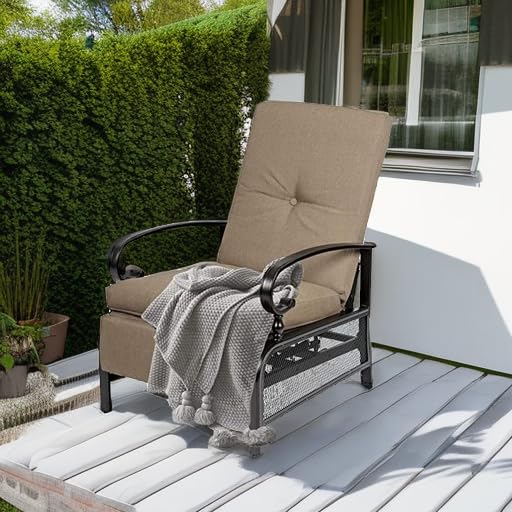 Oakcloud Adjustable Outdoor Lounge Chair - Patio Recliner with Removable Cushions (Brown) - Perfect for Poolside Relaxation, Backyard Lounging & Sunbathing