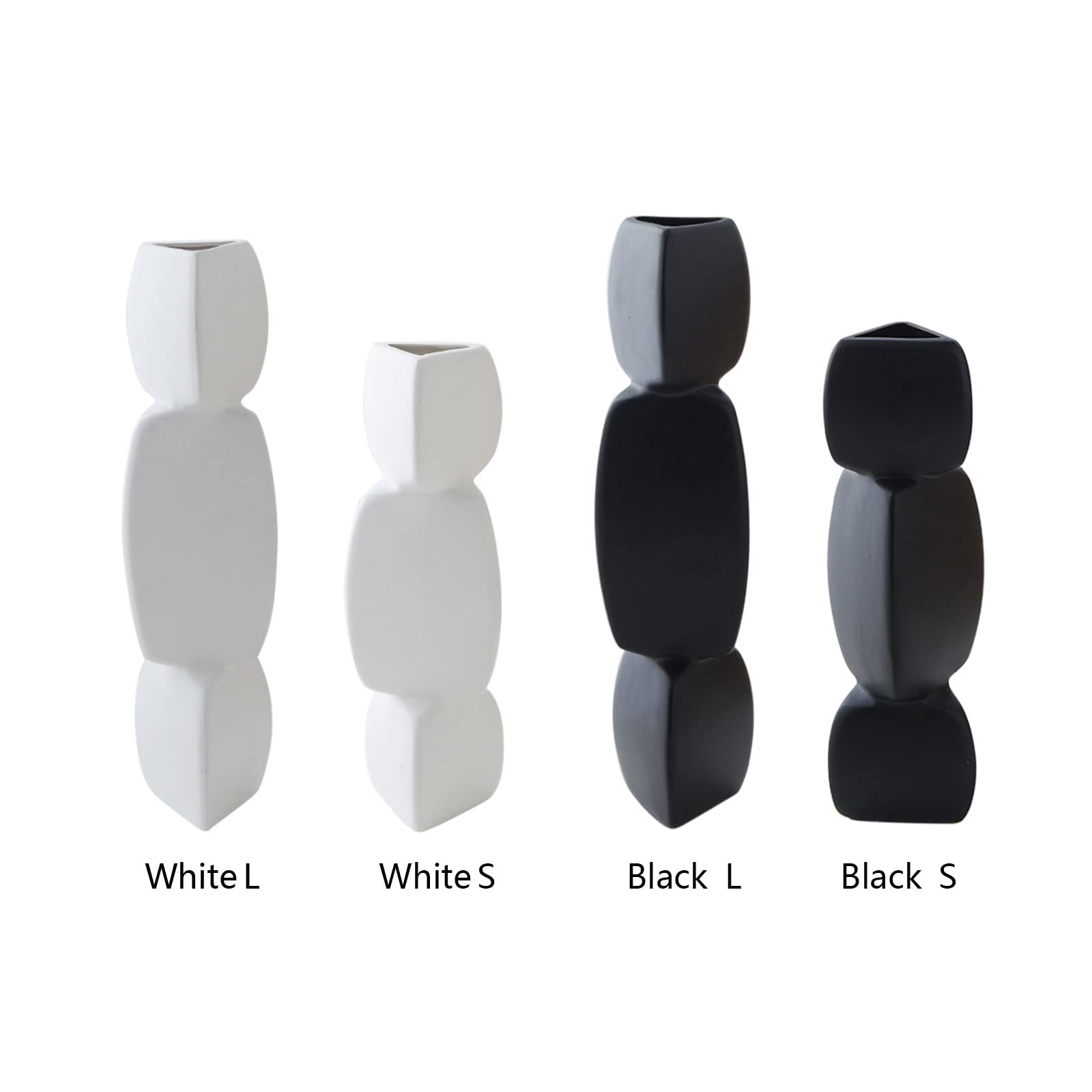2-Piece White and Black Geometric Ceramic Vase Set - Modern Minimalist Flower Vases for Home & Office Decor - Creative Twisted Design for Floral Arrangements, Wedding Centerpieces, and Living Room Display