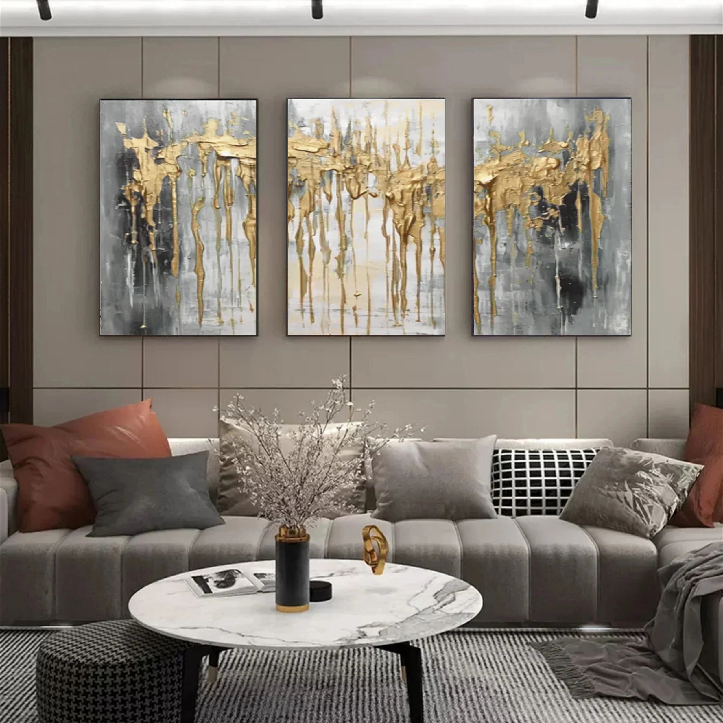Abstract Painting Set of 3 - Modern Wall Art Canvas Prints #AB136 - Perfect for Living Room, Bedroom & Office Decor