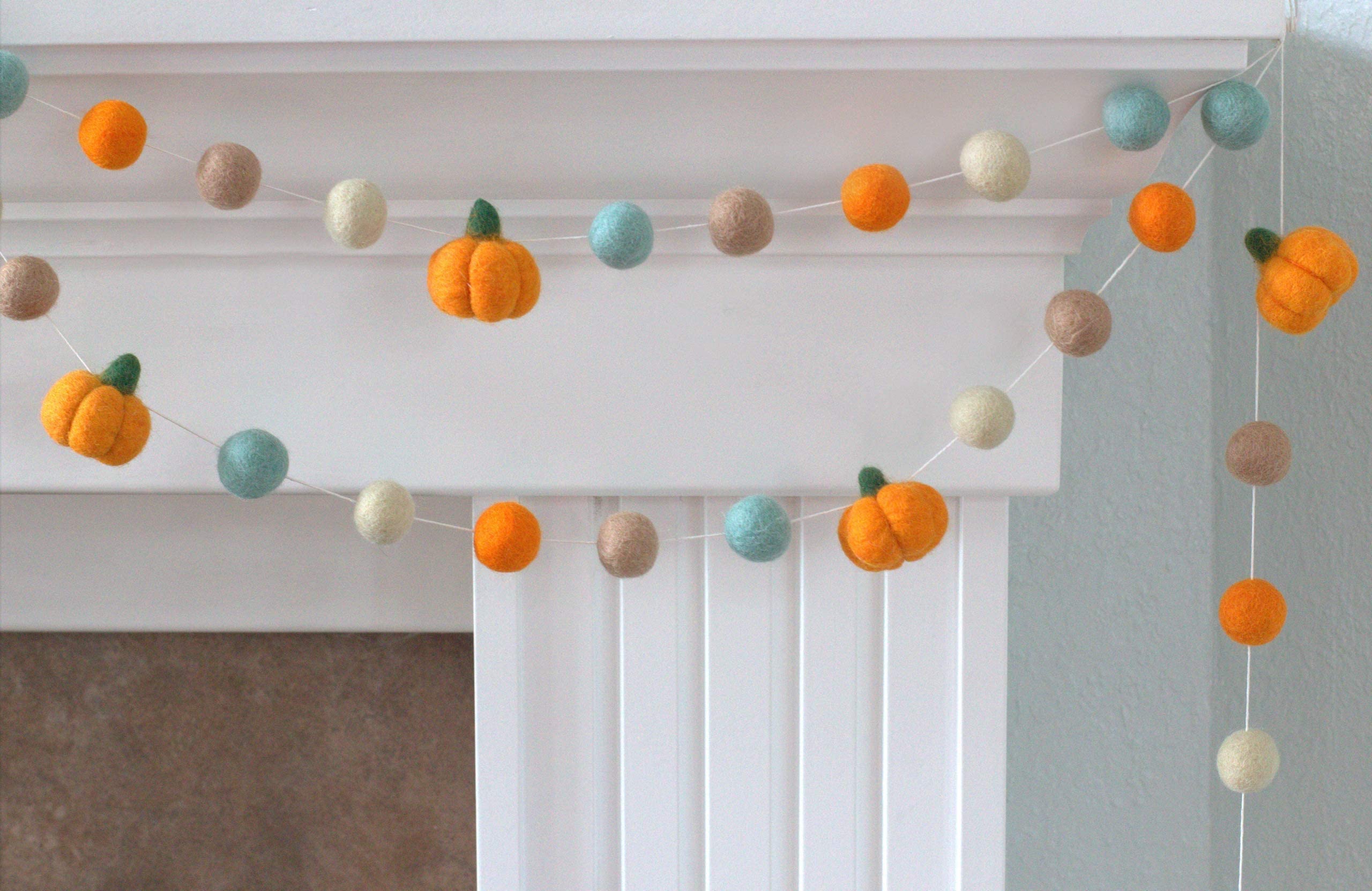 Orange Teal Felt Pumpkin Garland - 1