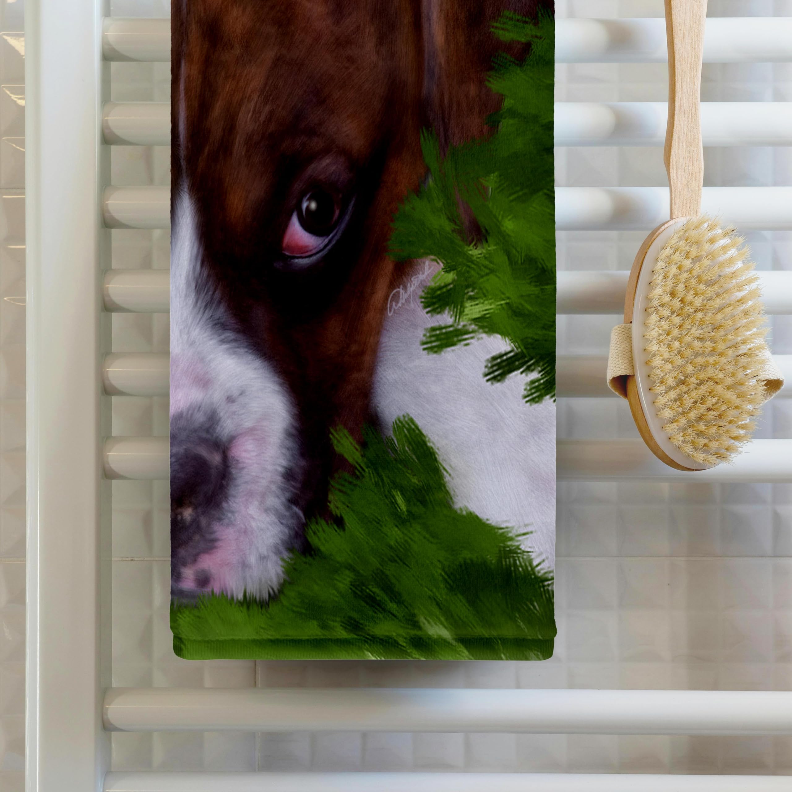3D Rose Boxer Puppy Dog Towel - 15 x 22 Inches Soft Absorbent Bath & Beach Towel for Pet Lovers - Perfect for Bathroom, Pool, Gym & Outdoor Activities