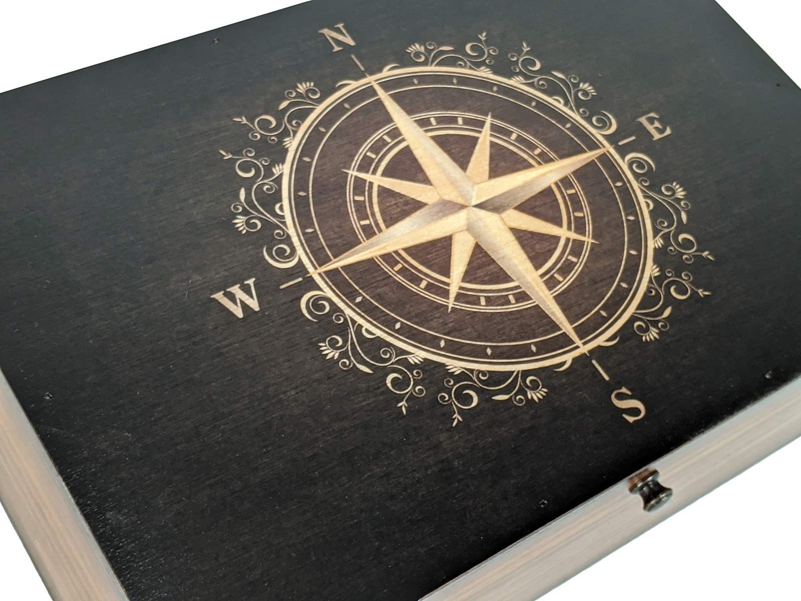 Golden Compass Rose Memory Box - Engraved Keepsake Jewelry Storage for Wedding, Anniversary & Travel Souvenirs | Perfect Gift for Loved Ones