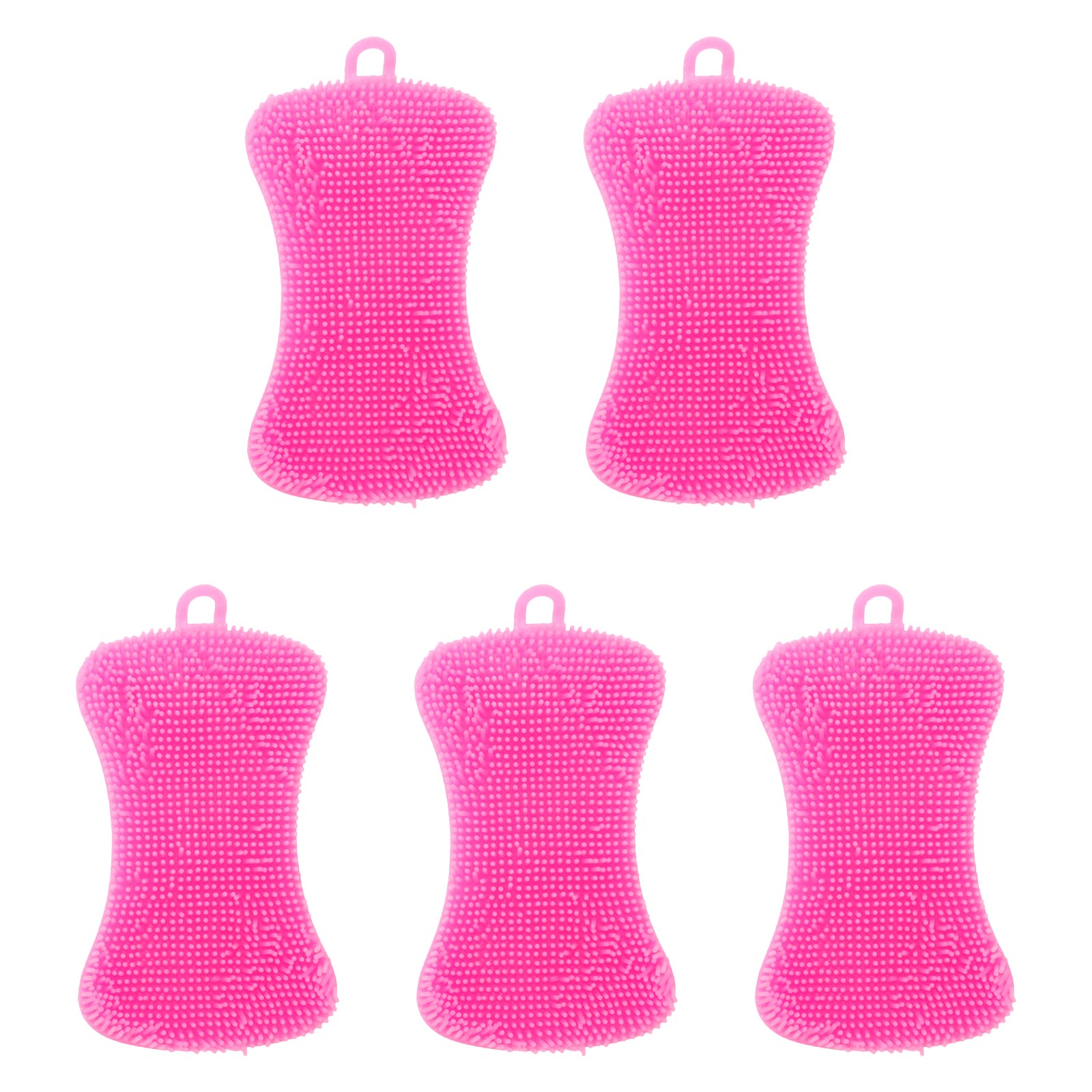 Pink Silicone Scrubber Sponges 5-Pack - Dish Cleaning for Kitchen