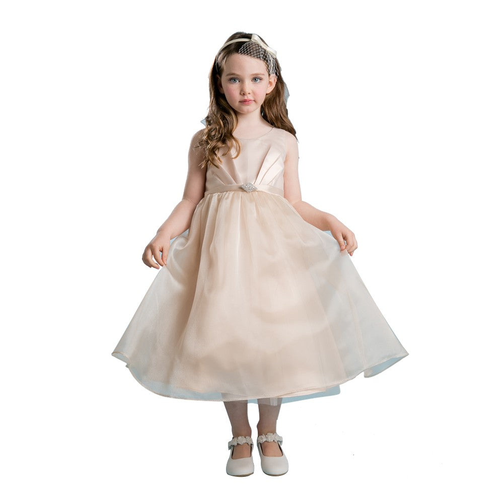 Champagne Satin Organza Junior Bridesmaid Dress for Big Girls Size 8-12 | Elegant Flower Girl Dress for Weddings, Parties & Special Occasions