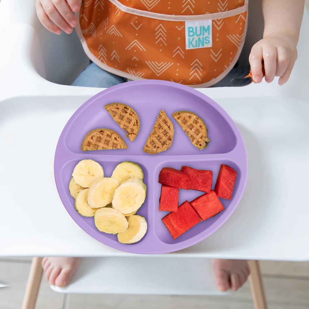 Vicloon 3-Piece Silicone Toddler Plates with Lids - BPA Free, Divided Suction Plates for Babies & Kids | Microwave & Dishwasher Safe | Perfect for Highchair, Travel & Mess-Free Meals