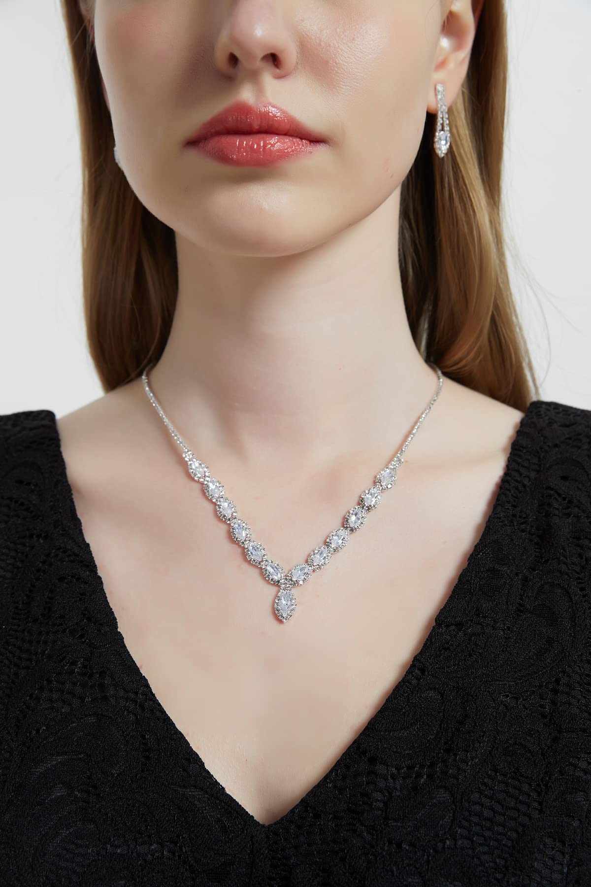 CZ Rhinestone Necklace & Earrings Set for Wedding, Bridesmaid, Prom, Evening Party, Homecoming - Sparkling Jewelry for Special Occasions