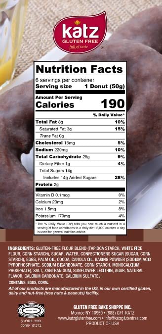 Katz Gluten Free Glazed Chocolate Donuts - Dairy Free, Nut Free, Soy Free, Kosher Certified (6 Packs of 6 Donuts, 10.5 oz Each) - Perfect for Allergies, Vegan Diets & Special Occasions