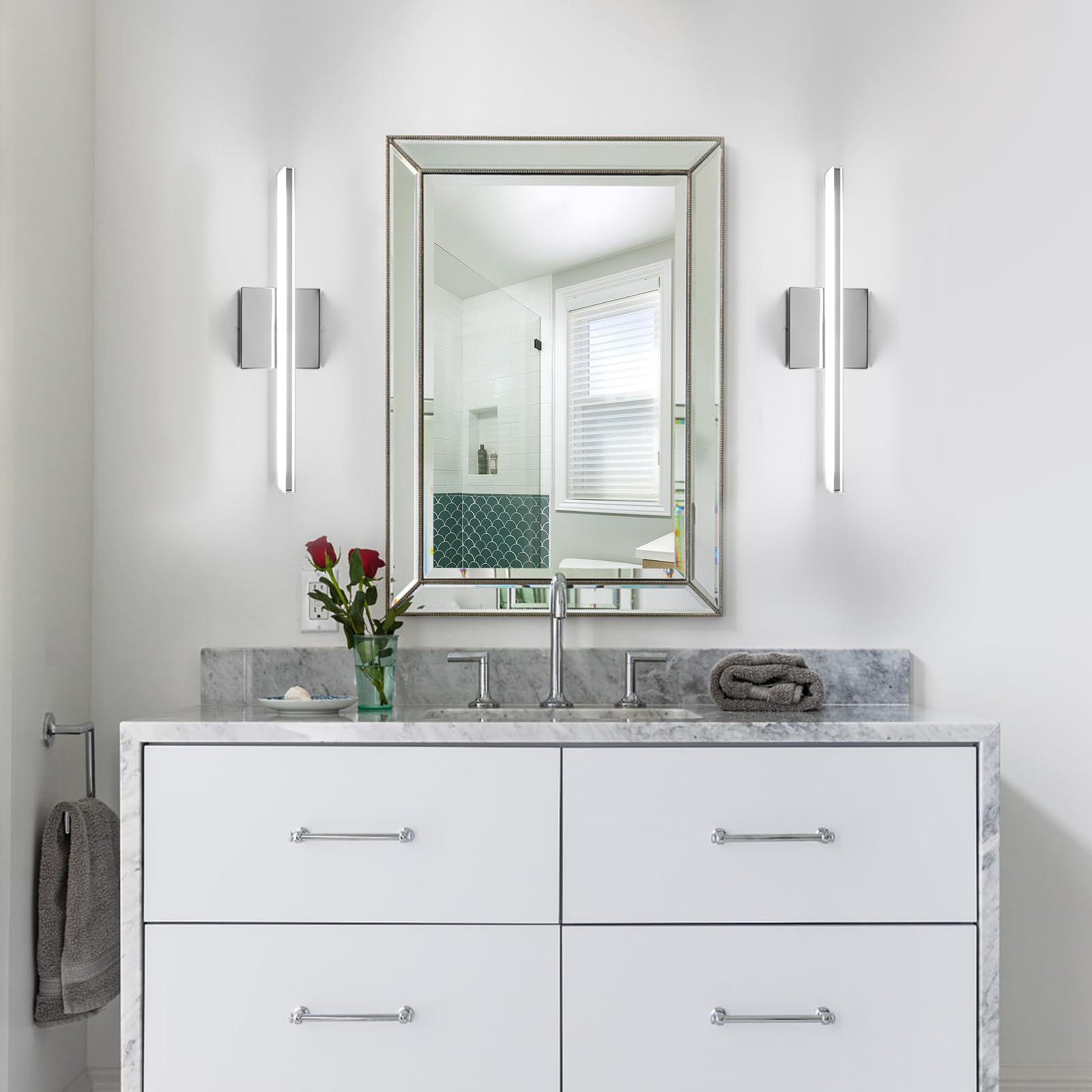 16 Inch LED Vanity Lighting Bar - 9W Modern Bathroom Light Fixtures, Chrome Mirror Light & Wall Sconces, 6000K Daylight White - Perfect for Bathroom Makeup Vanity, Dressing Room & Spa Lighting