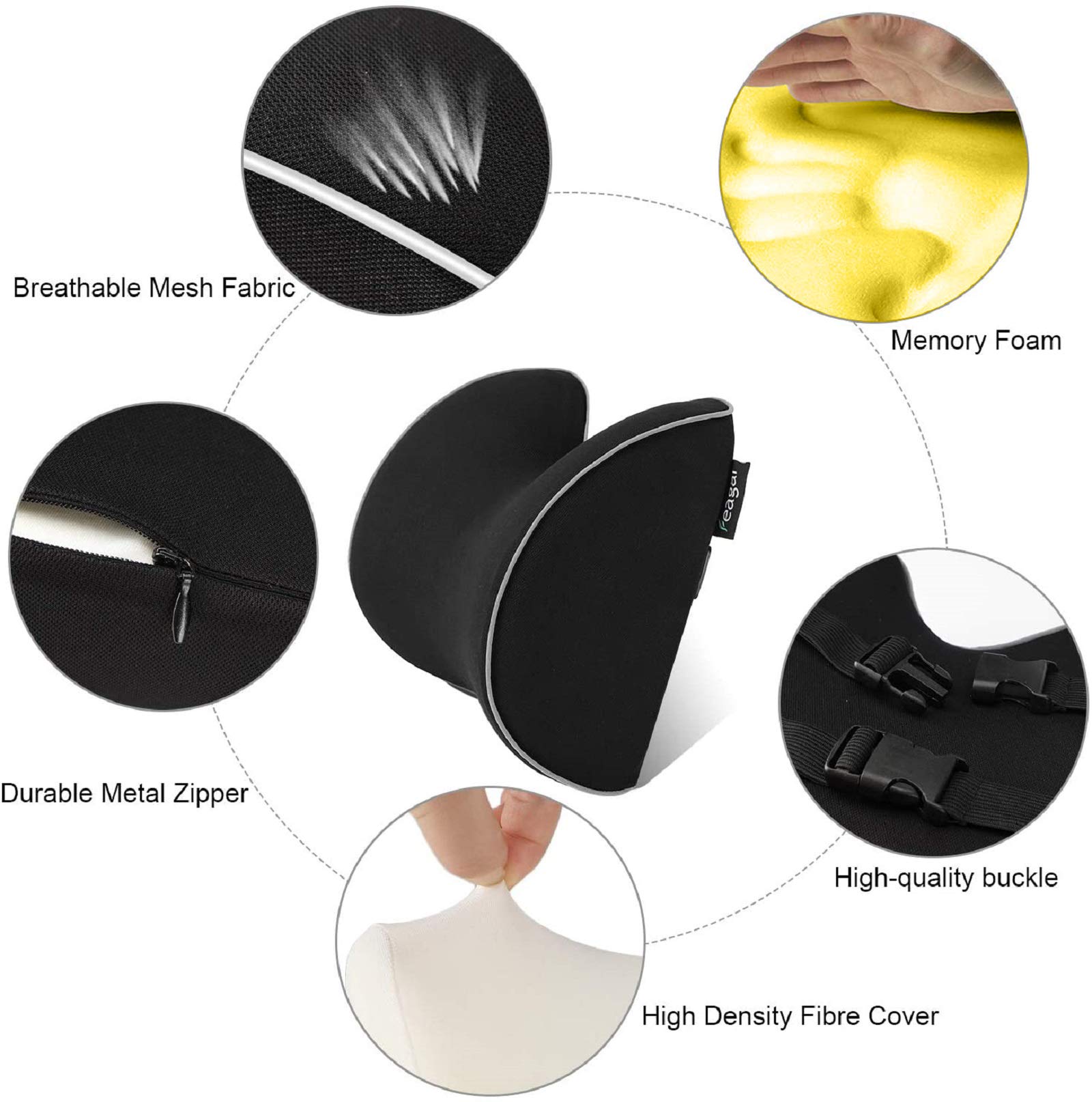 Feagar Car Headrest Neck Pillow - Memory Foam Cervical Support for Office Chair & Car Seat - Comfortable Neck Cushion for Drivers & Passengers - Perfect for Long Drives & Work Comfort
