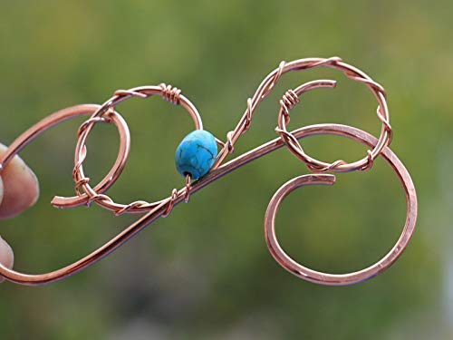 Wire Hair Clip Large Hair Barrette with Turquoise Copper Hair Pin - Metal Hair Slide for Women, Blue Hair Accessories for Wedding, Party & Everyday Style