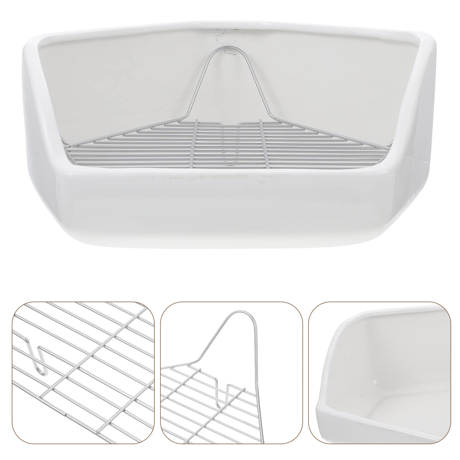 Ceramic Rabbit Litter Box - Corner Small Animal Toilet for Bunnies, Hamsters, Guinea Pigs & Chinchillas | White Pet Potty Trainer with Litter Tray | Perfect for Cage & Indoor Use