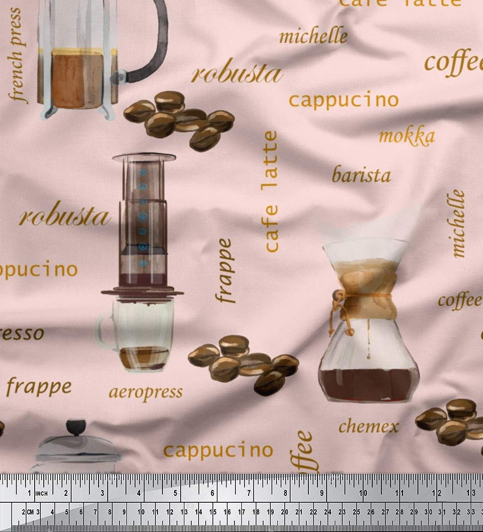 **Soimoi Velvet Pink Fabric by The Yard - 58 Inch Wide - Premium Textile for Coffee Maker Kitchen Decor & DIY Projects - Contemporary Printed Fabric for Caffeine Lovers - Perfect for Curtains, Tablecloths & Home Decor**