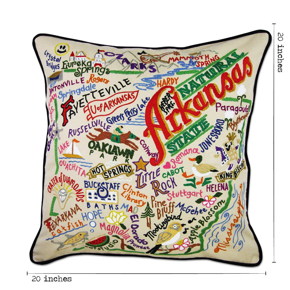 Hand Embroidered Arkansas State Pillow - Southern Home Decor, Farmhouse Throw Pillow for Couch, Bed & Porch Swing