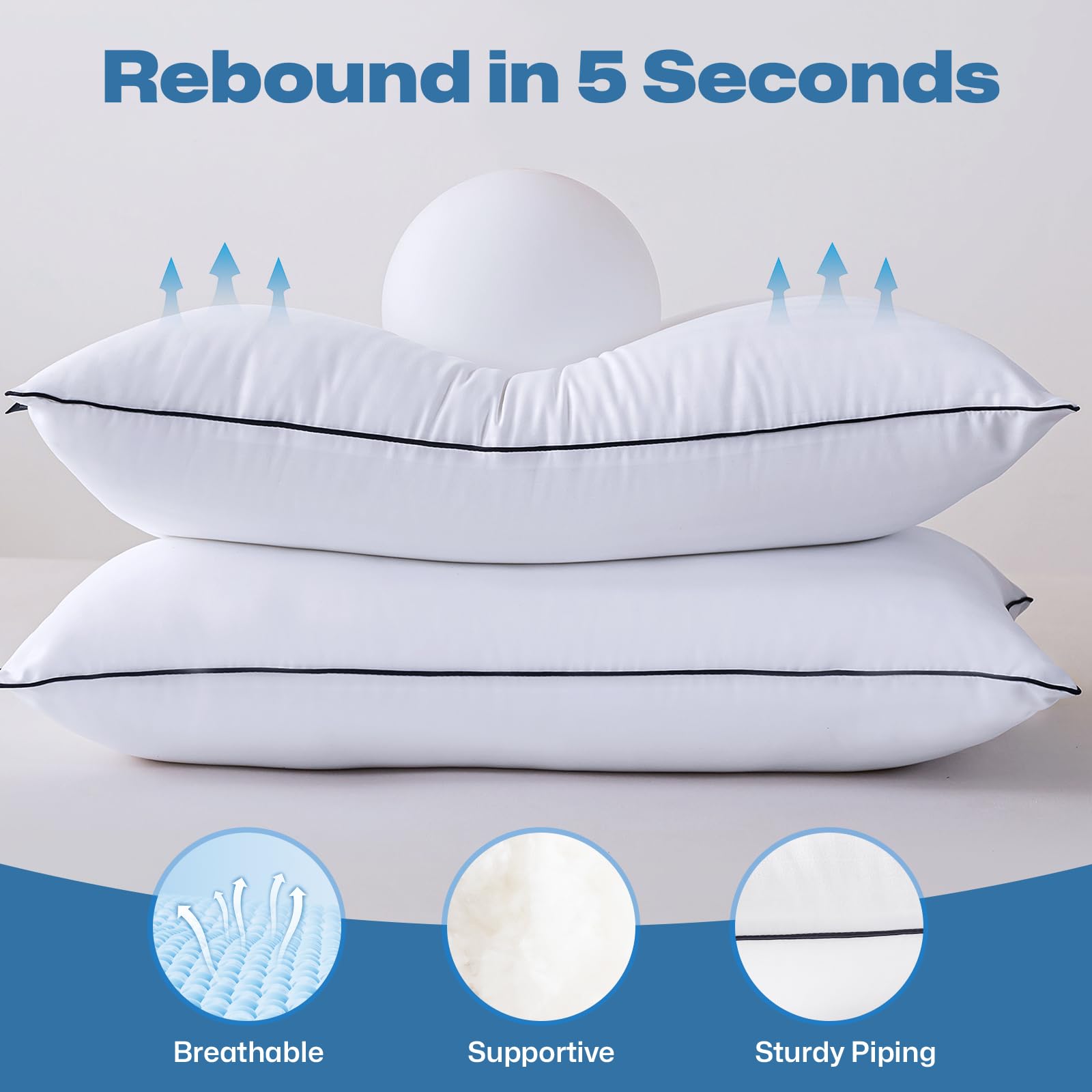 GOHOME Standard Size Pillows Set of 4 - Cooling Supportive Hotel Quality Bed Pillows with Premium Soft Down Alternative Fill for Side, Stomach & Back Sleepers | Perfect for Home, Guest Room & Travel Use