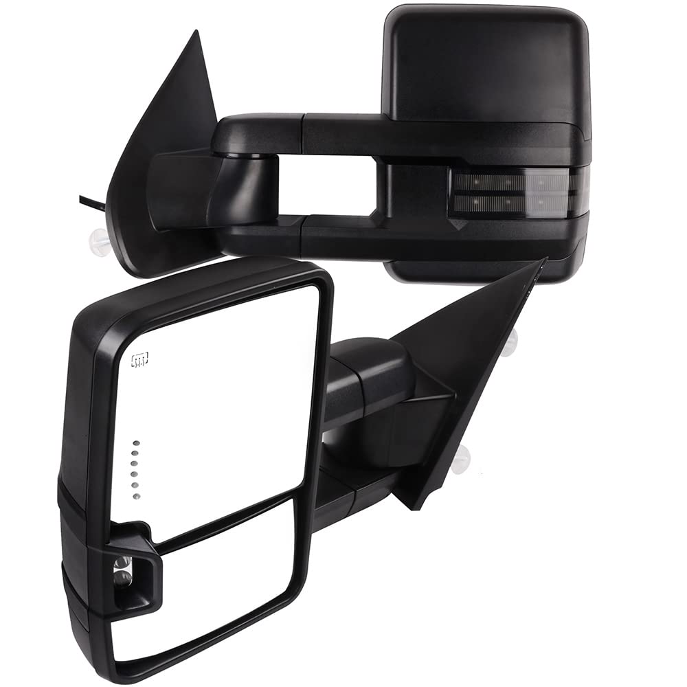 AUTOMUTO Power Heated Towing Mirrors with Turn Signal & Puddle Light - Compatible with 2007-2013 Chevy Tahoe/Suburban/Avalanche (Driver & Passenger Side) - Perfect for Towing, Camping & Off-Road Adventures