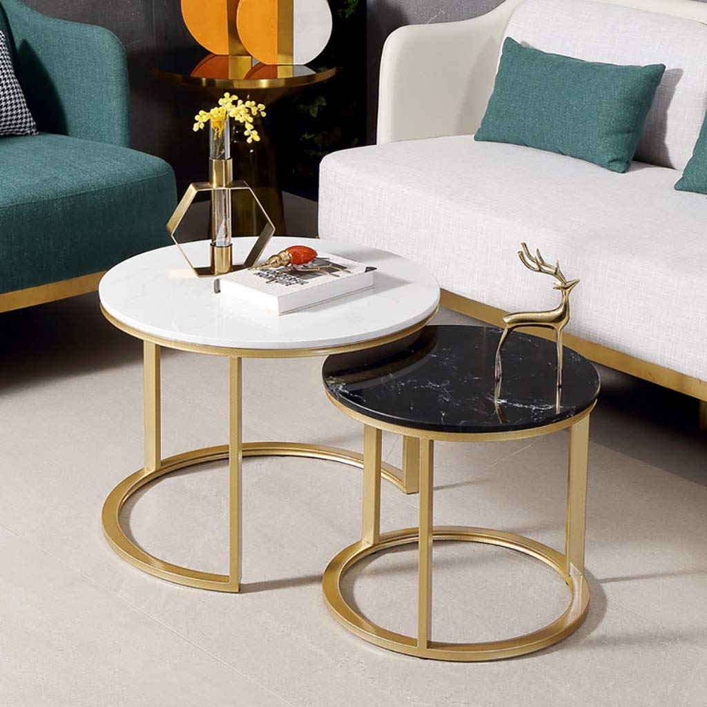 Round Marble Coffee Table Set with Steel Frame - Modern Tea Table for Living Room, Office & Home Decor - Perfect for Relaxing, Entertaining & Workspace