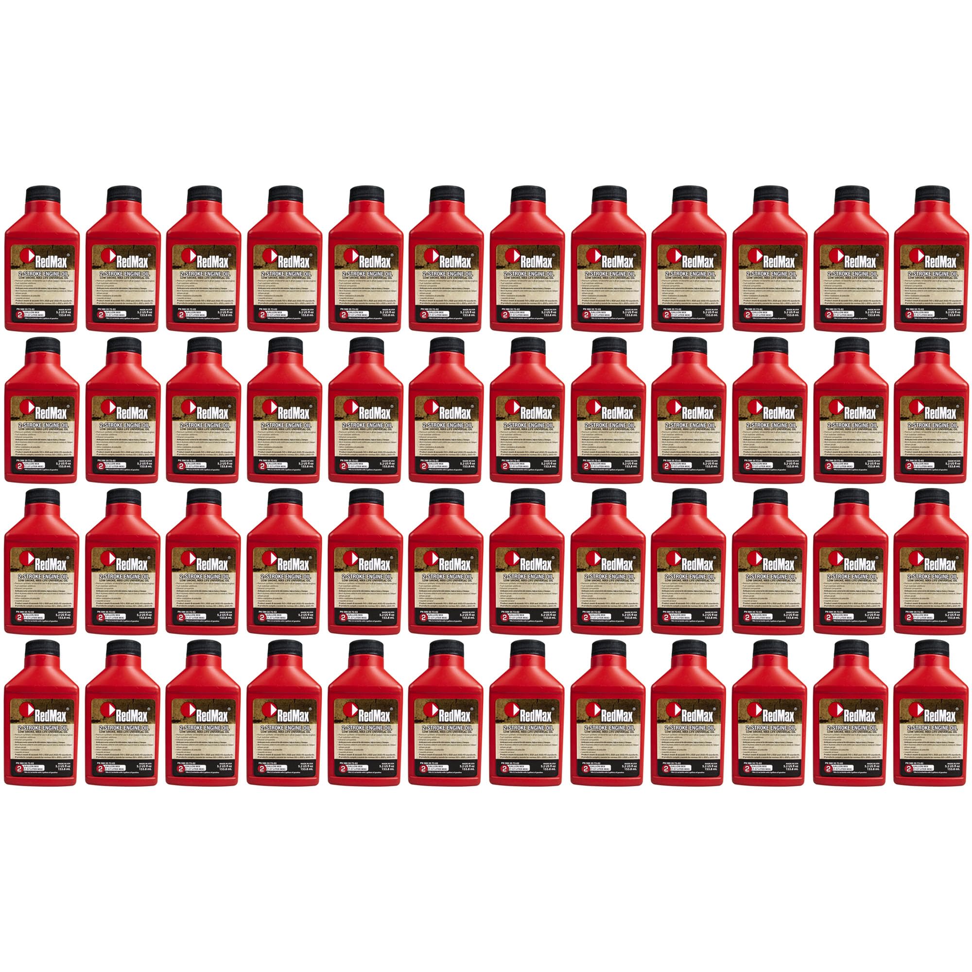 **RedMax 5.2oz Synthetic 2-Stroke Engine Oil with Fuel Stabilizer - 50:1 Mix Ratio (48-Pack) - Ideal for Chainsaws, Trimmers, and Outdoor Power Equipment**