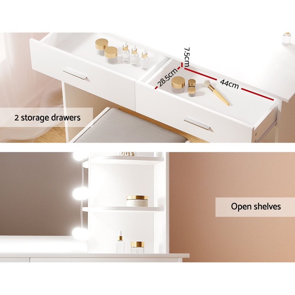 Artiss White Dulcea Dressing Table Set with Stool & 10 LED Bulbs - Vanity Makeup Desk for Bedroom, Bathroom & Beauty Salon