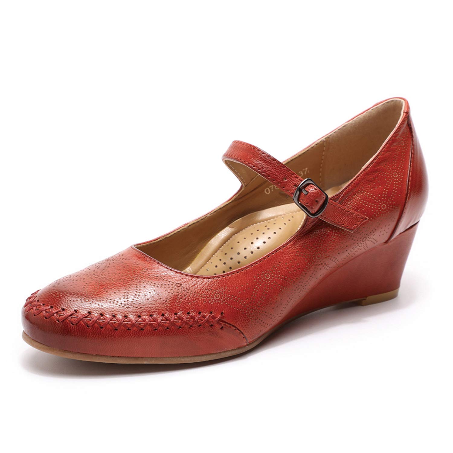 Women's Leather Mary Jane Wedge Pumps - Closed Toe Mid Heel Dress Shoes for Ladies | Comfortable & Stylish for Work, Parties & Weddings