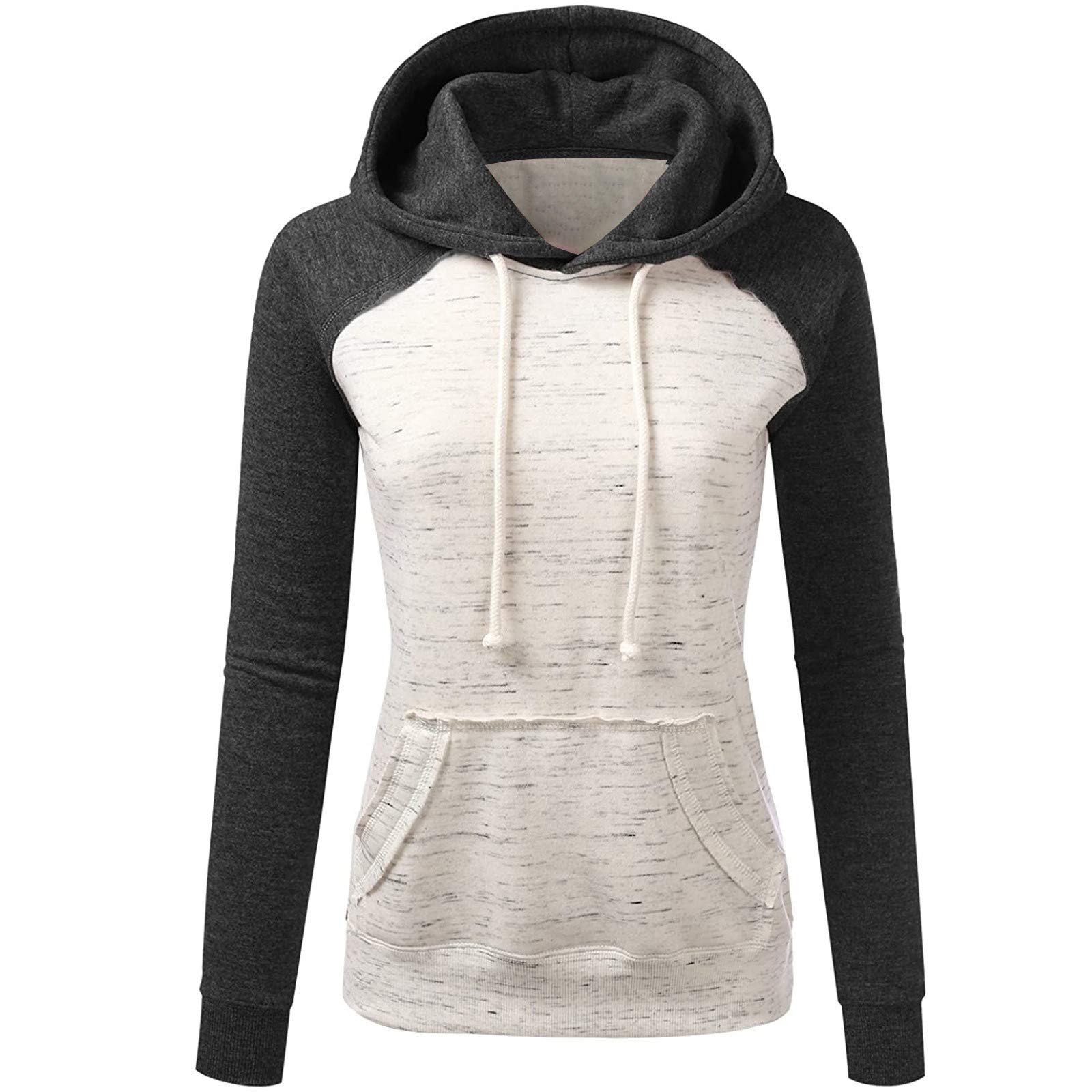 Women's Casual Patchwork Hoodie - Short Sleeve Loose Fit Pullover Sweatshirt with Hood | Trendy Streetwear for Everyday Wear, Weekend Outings & Layering Fashion