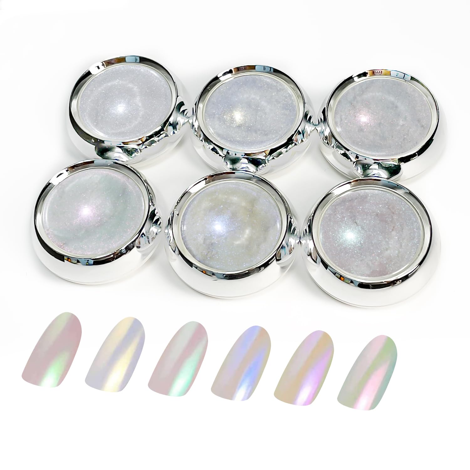 6 Pcs White Chrome Pearl Effect Nail Powder - Mirror Glitter Dust for Nail Art Designs | DIY Manicure, Salon Nail Decoration & Party Makeup Accessories