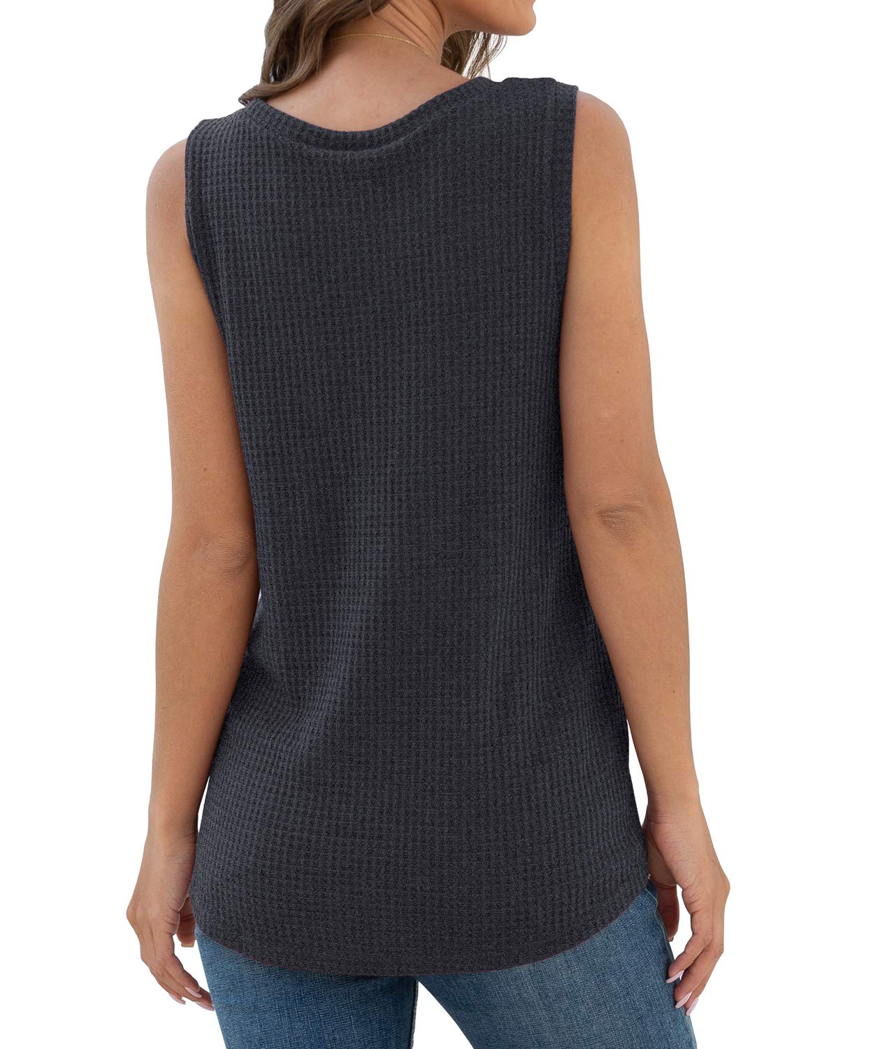 IWOLLENCE Women's Waffle Knit Tank Top - Casual Sleeveless Blouse with Twist Knot Detail | Summer Beachwear, Layering Tops & Casual Outfits