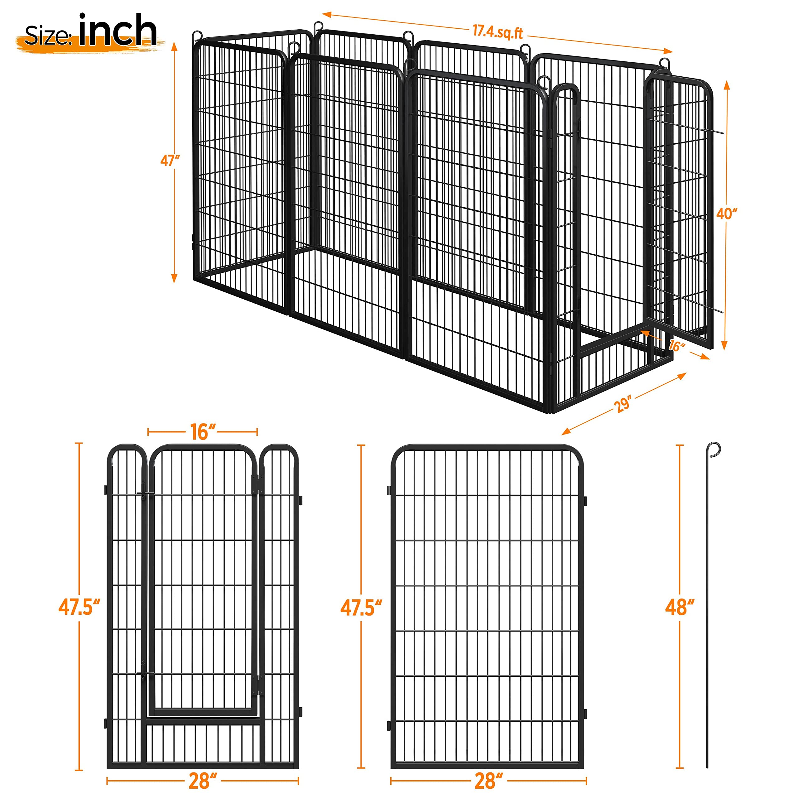 Topeakmart 47 Inch 8 Panel Portable Dog Playpen - Indoor/Outdoor Puppy Exercise Pen & Pet Fence for Yard, RV Camping, Backyard, Travel, and Home Use