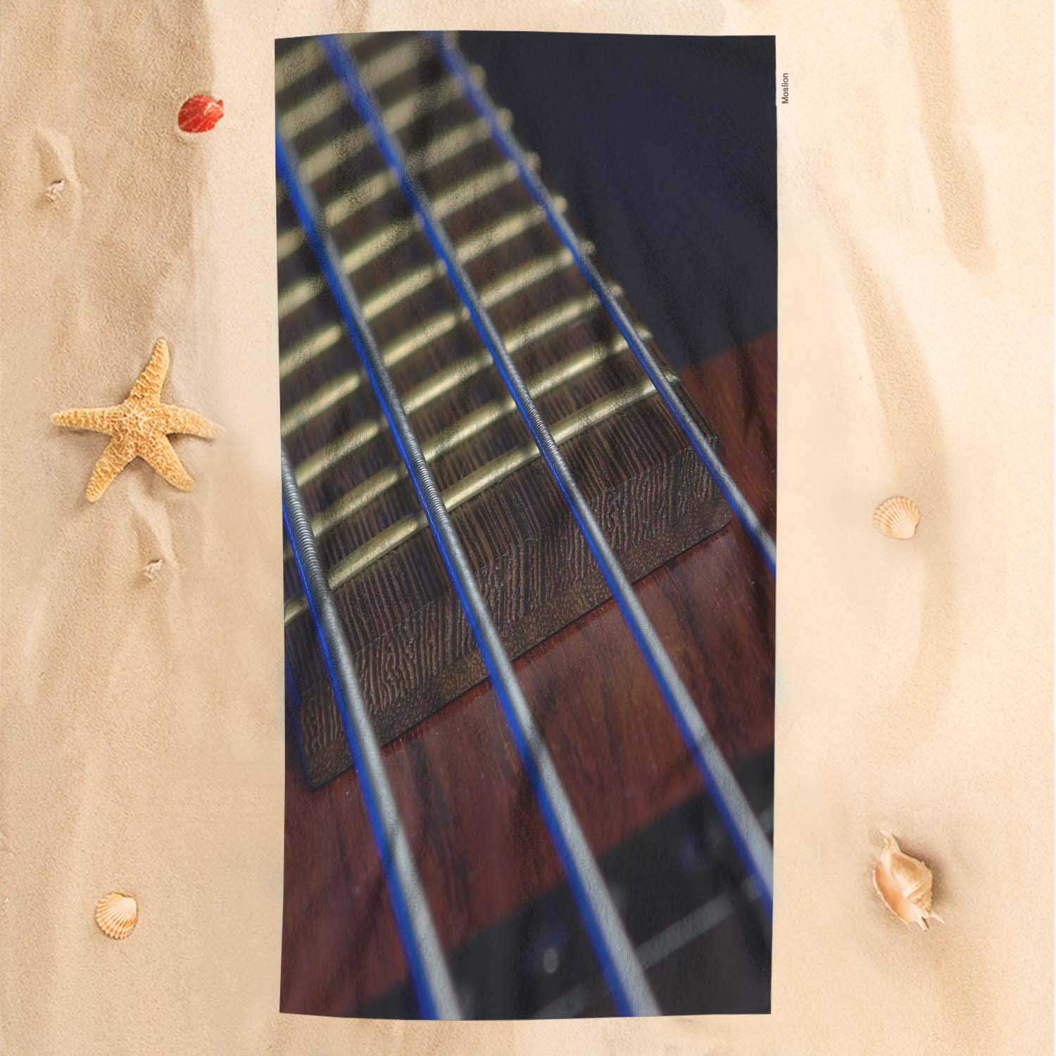Soft Microfiber Guitar Bath Towel with Musical Bass Chord Design - 32x64 Inch Dark Brown Striped Wood String Pattern - Perfect for Kids, Baby Hand, Beach & Bathroom Use