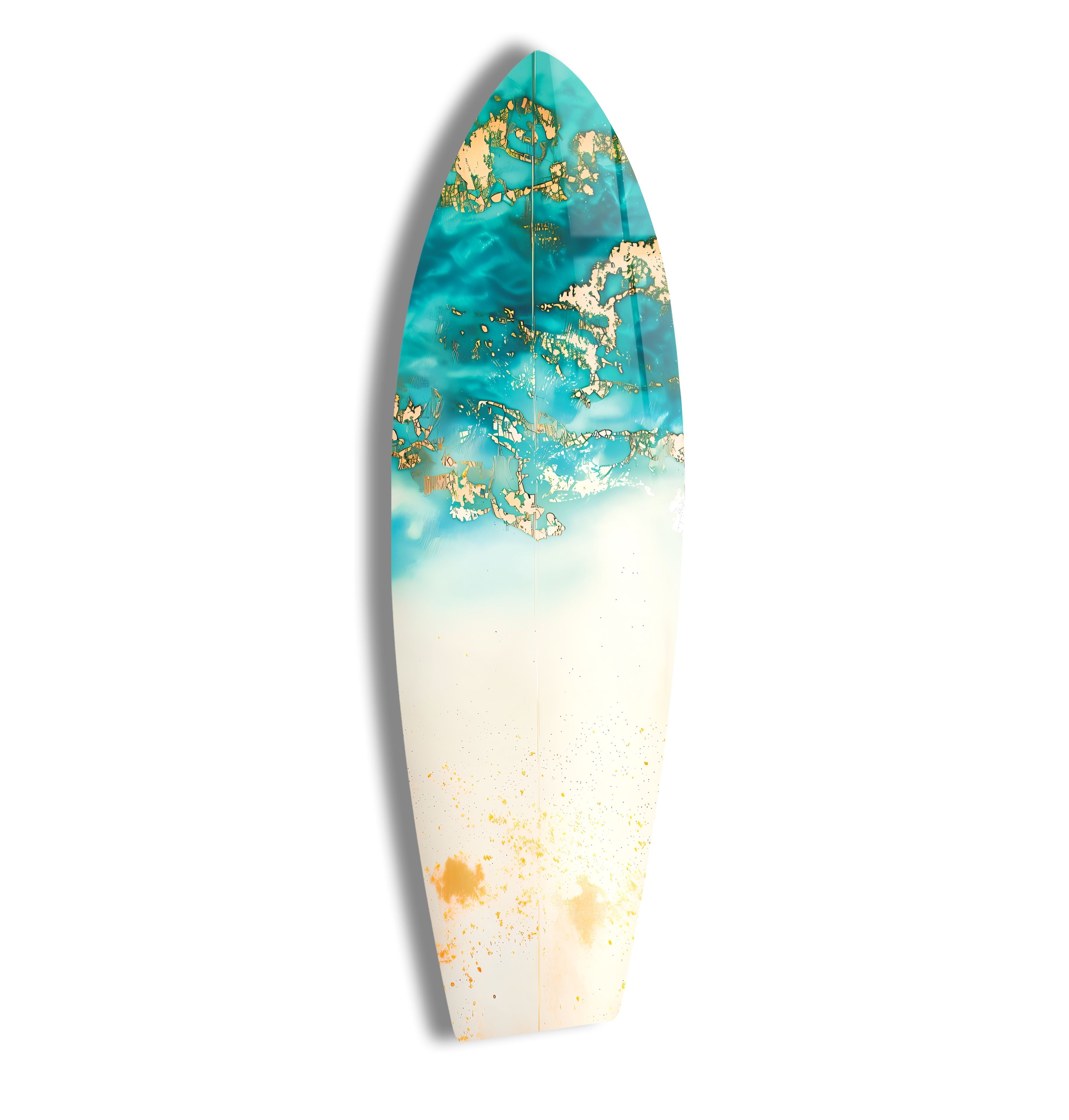 Blue Abstract Golden Details Surfboard Wall Art - Coastal Decor for Beach House, Living Room & Bedroom - Perfect Surfing Theme Home Decoration