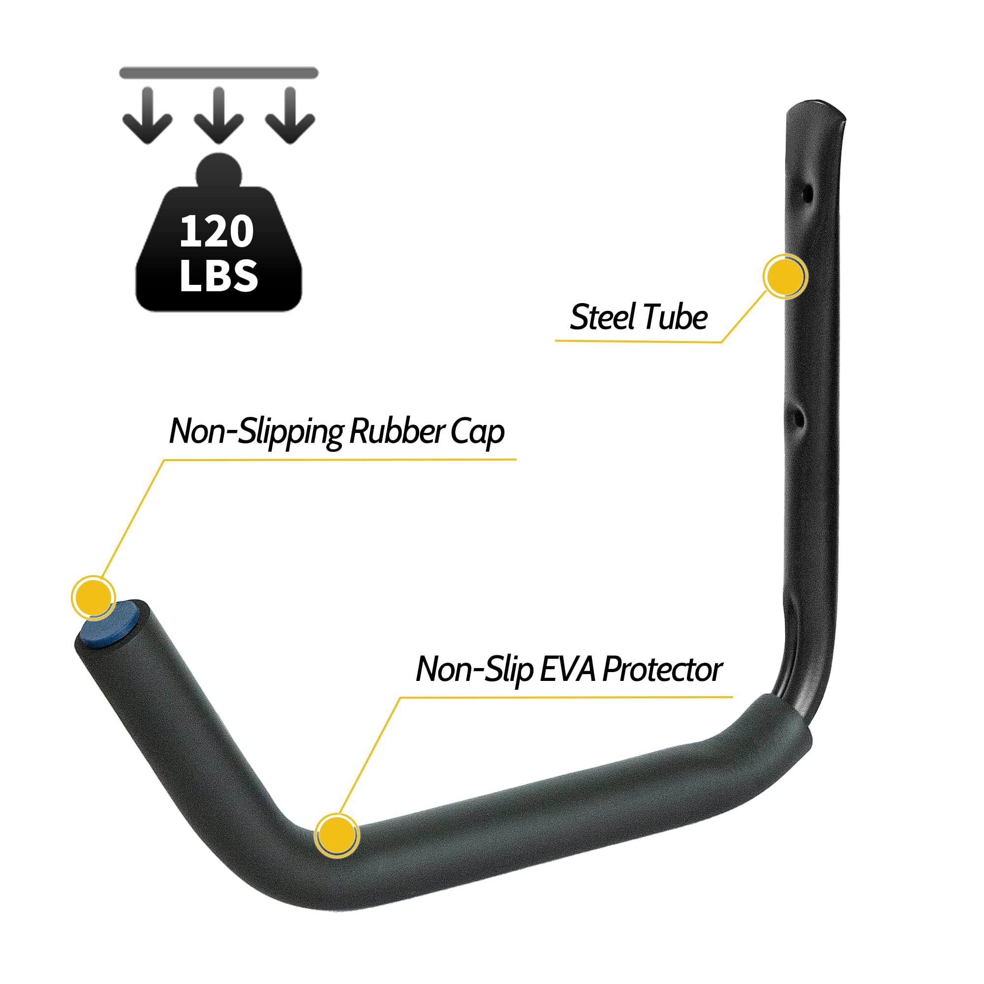 WMK Kayak Storage Racks - 4 Pack Wall Mounted Canoe & Kayak Hooks for Garage, Shed or Outdoor Organization - Heavy Duty Hangers for Surfboards, Paddle Boards, Snowboards, Ladders & Bikes - Perfect for Water Sports Equipment Storage & Garage Organization