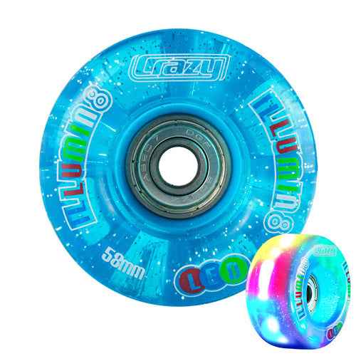 Crazy Illumin8 58mm LED Light Up Wheels 2 Pack - Glow in the Dark Skateboard & Scooter Wheels for Night Riding Safety