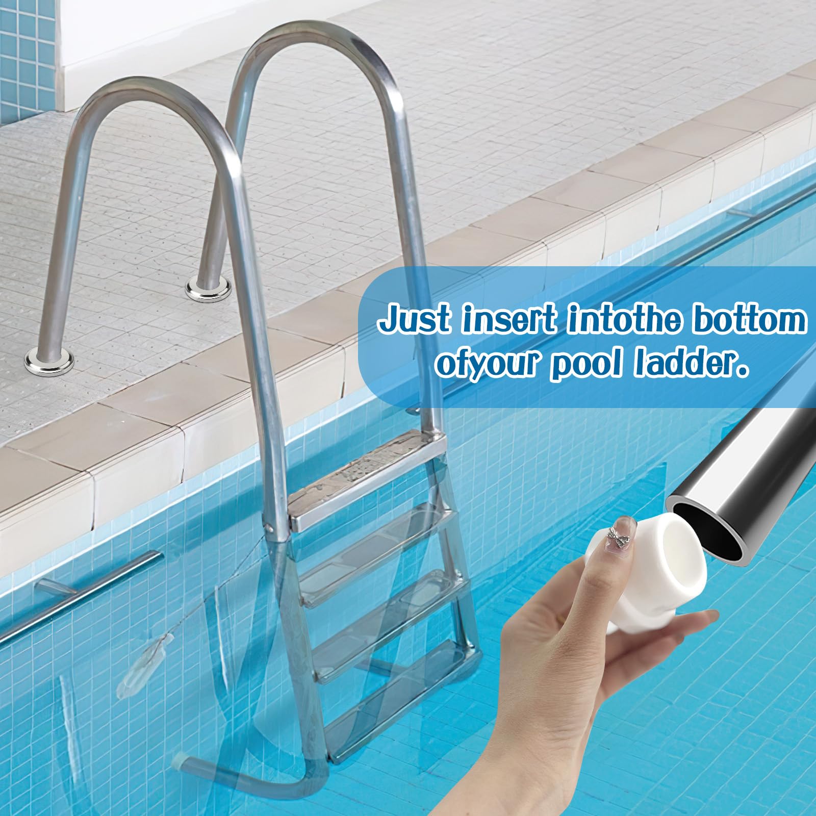 6Pcs Stainless Steel Pool Ladder Escutcheon Plates & 4Pcs Rubber Pool Ladder Plugs - Fits 1.9