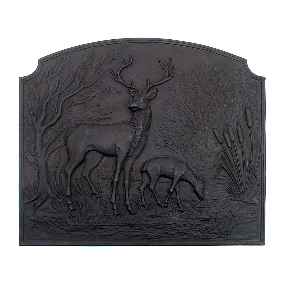 Black Deer Cast Iron Fireback - Decorative and Functional Fireplace Accessory for Home, Cabin, and Outdoor Fire Pits